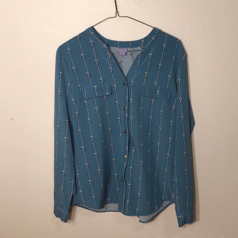 Blue Floral Blouse/Button Down